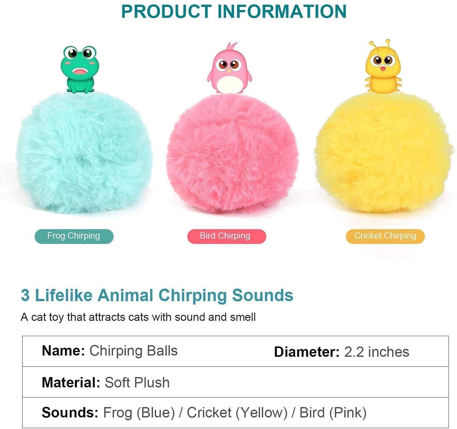 Interactive Toys for Indoor Cats Electronic Catnip Toy Bird Frog Cricket Chirping Sound Plush Balls for Chasing Cat Toy