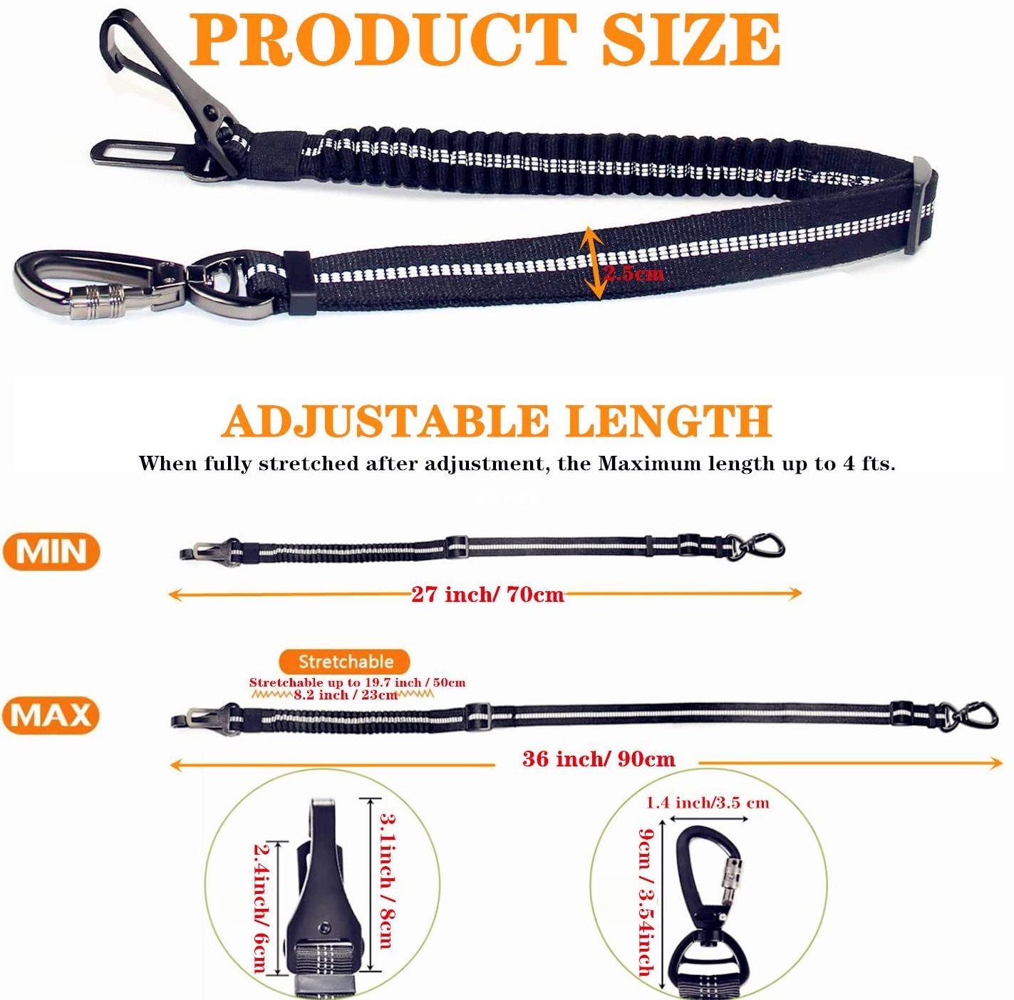 High Quality Pet Black Leash Pet Safety Seat Belts for Cars Adjustable Dog Car Seat Belt