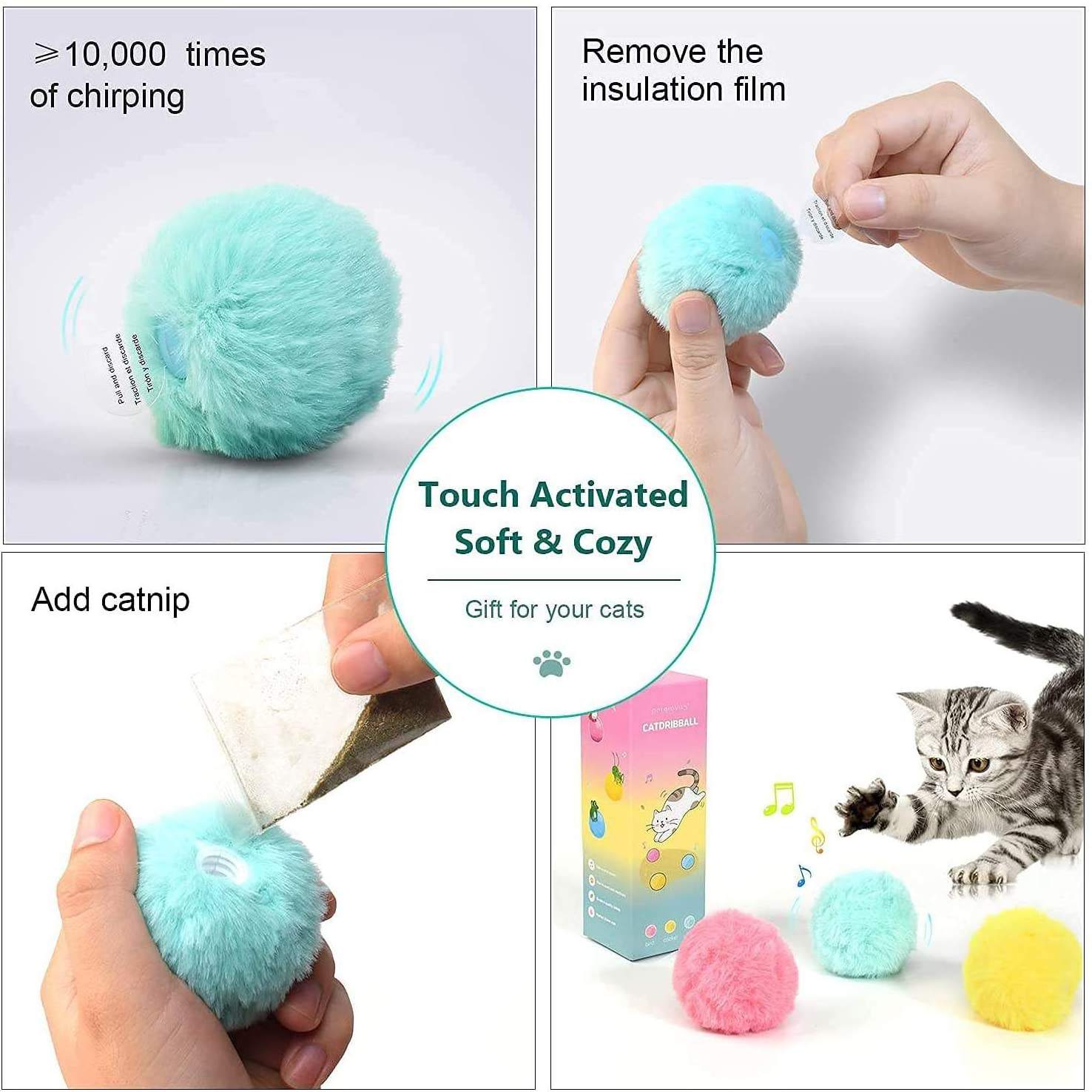 Interactive Toys for Indoor Cats Electronic Catnip Toy Bird Frog Cricket Chirping Sound Plush Balls for Chasing Cat Toy