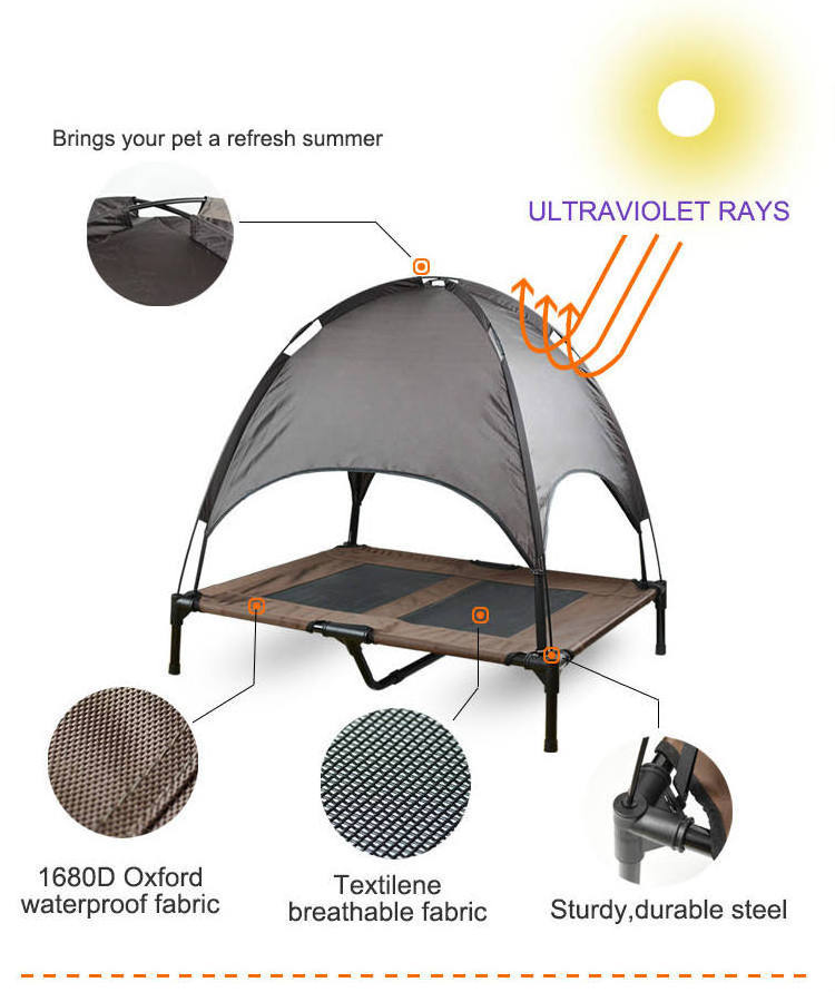 Portable Outdoor Pet Dog Camping Bed with Tent Raised Cooling Dog Cots Beds with Removable Sunshade Awning