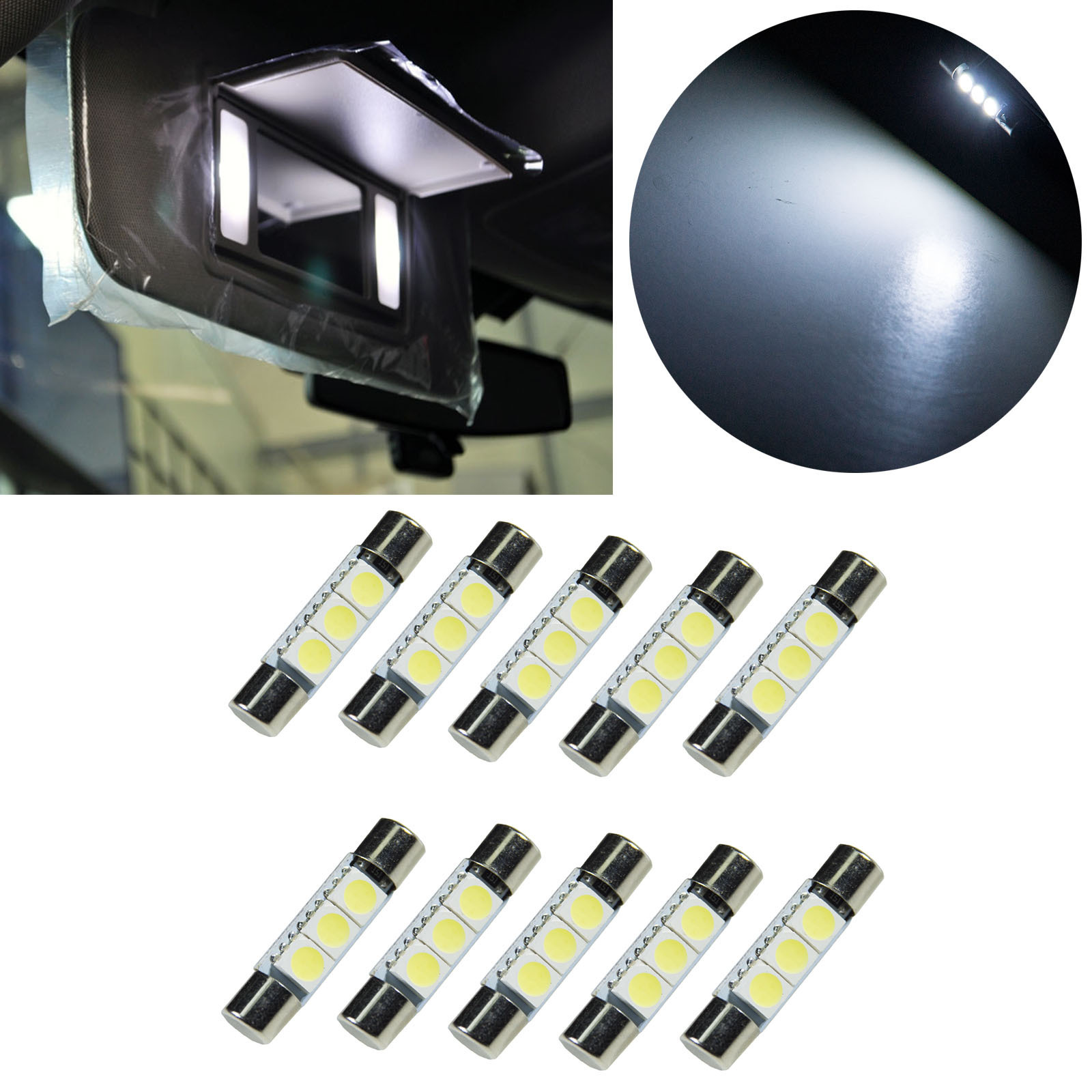 LED Fuse Festoon Bulb 5050 3SMD  28mm 31mm Dome Interior Light & Car Auto Interior Sun Visor Vanity Mirror-White Light PA