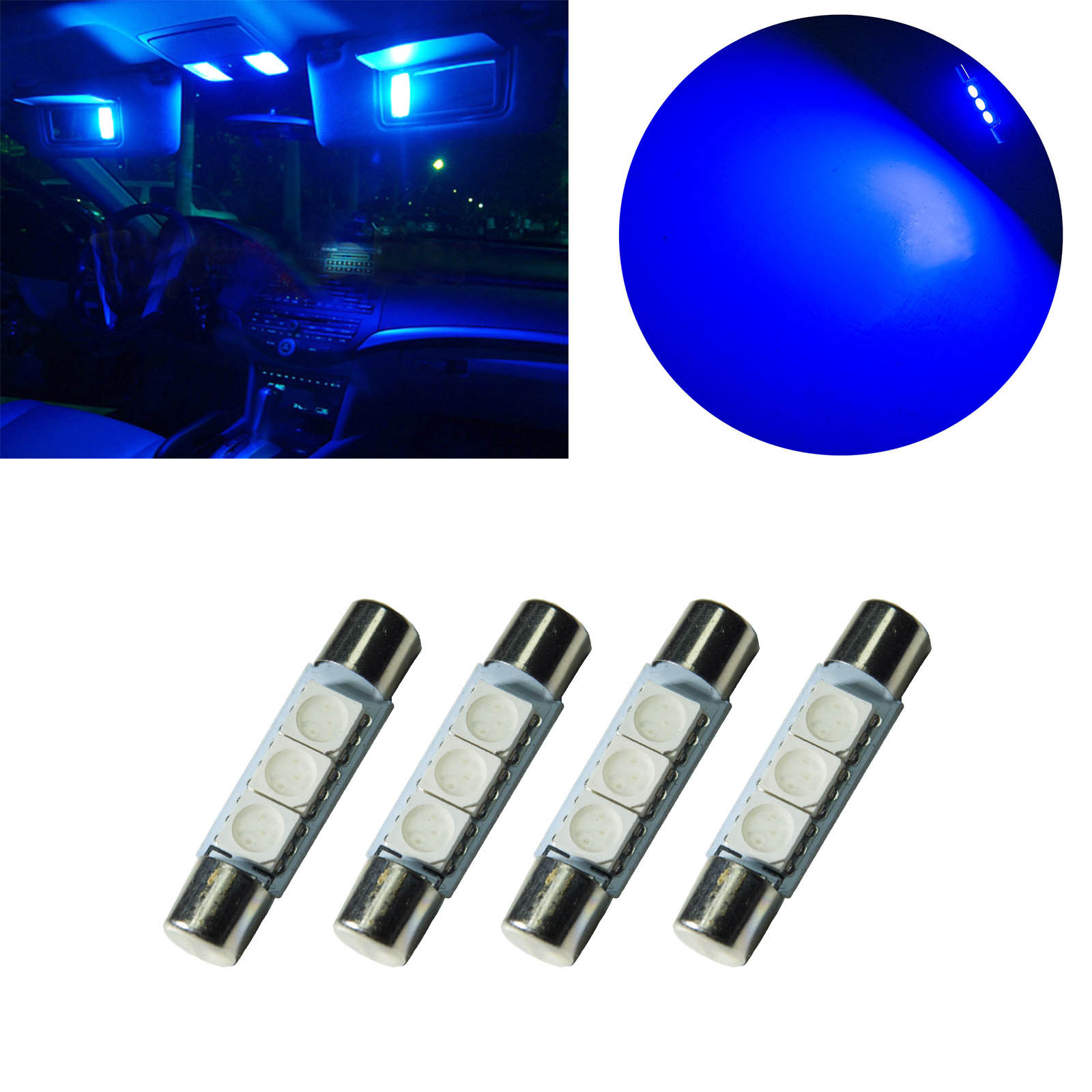 PA | Fuse Festoon Bulb 5050 3Chip LED 28mm 31mm Dome Interior Light & Car Auto Interior Vanity Mirror-BLUE WhiteLight