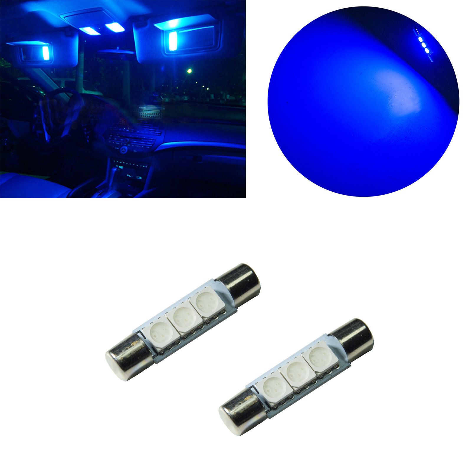 PA | Fuse Festoon Bulb 5050 3Chip LED 28mm 31mm Dome Interior Light & Car Auto Interior Vanity Mirror-BLUE WhiteLight