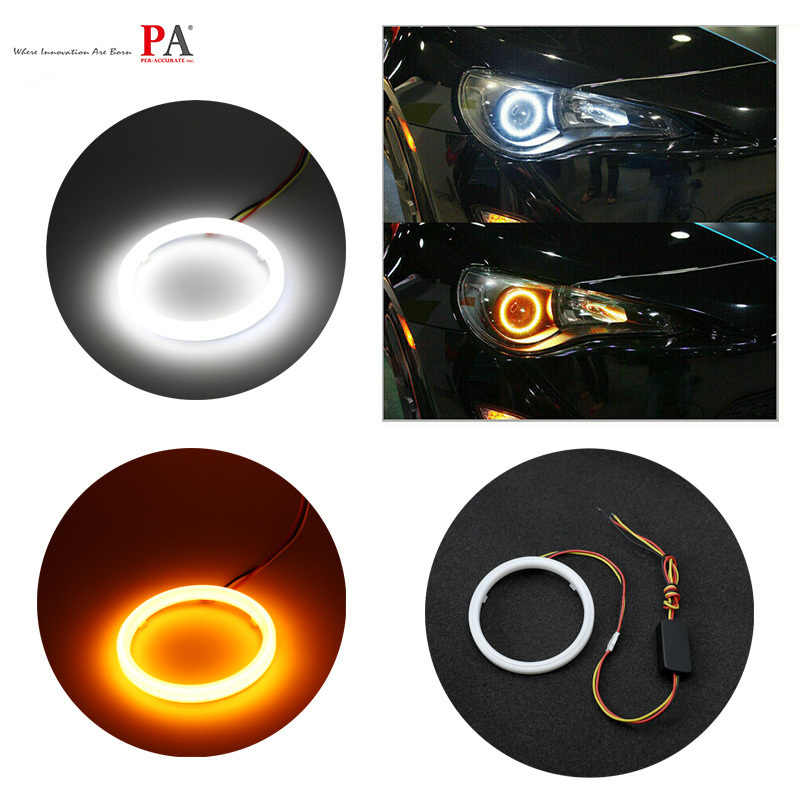 Dual Color LED Angel Eyes Headlight Halo Ring Warning Lamps with Plastic Diffuser Cover White Amber 12-24V DC 60mm - 120mm