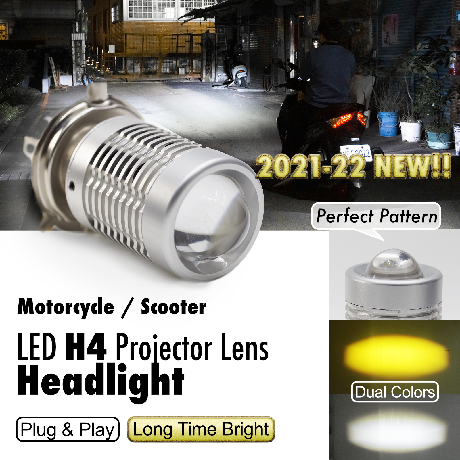 LED Headlight Bulb H4 Mini Projector Lens Kit Hi/Lo Beam Yellow 3000k White 6000K Plug & Play HYUGA