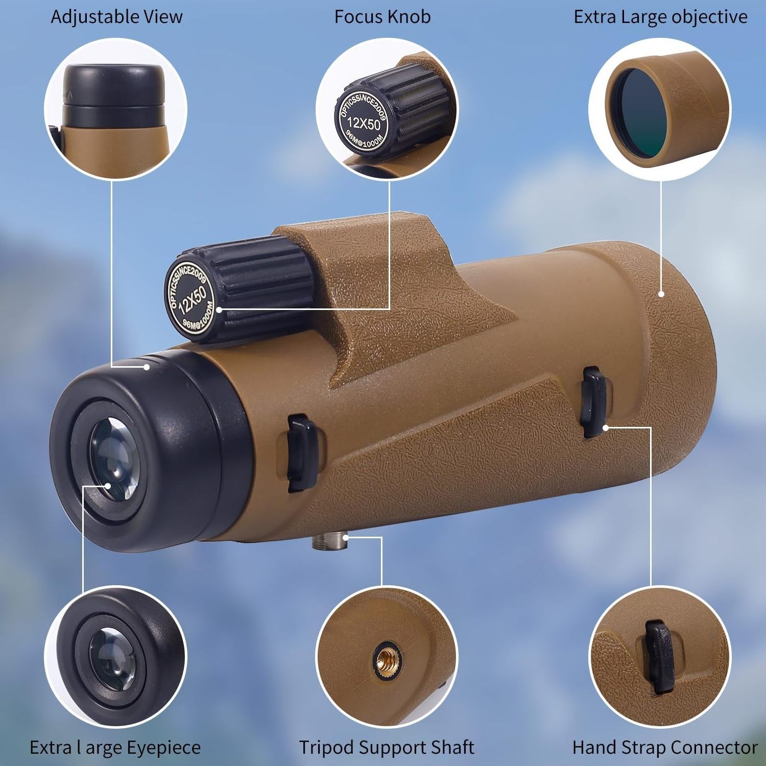 2023 New 12x50 HD Monocular Telescope BAK-4 Prism, Monocular FMC Lens for Bird Watching Hunting Camping Traveling