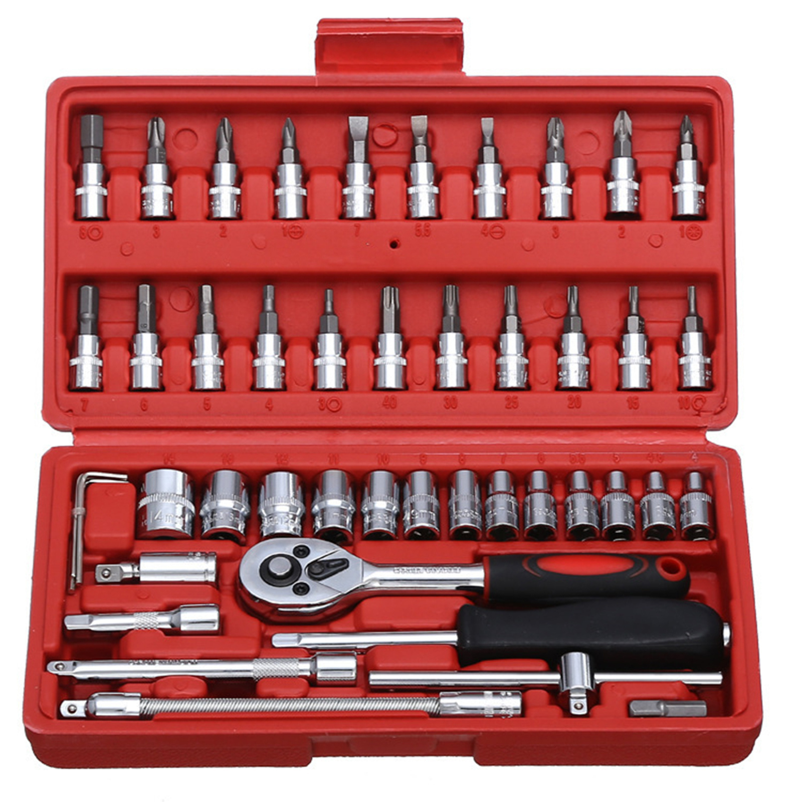 46 Pcs Auto Repair Wrench Socket Ratchet Hand Tool Set