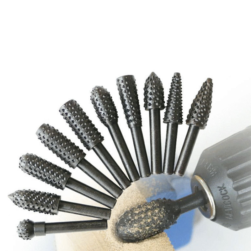 Hot Selling 10pcs Wood Rasp File Drill Bits 1/4'' Shank Black Wolf Teeth File Rotary Burr Set for Woodworking Tools