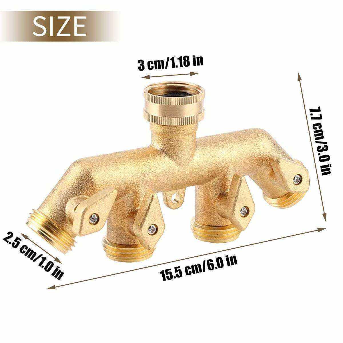 4 Way Garden Brass Hose Splitter Tap with Individual On-Off Valves  Heavy Duty Garden Hose Connector Hose Spigot Adapter with 4