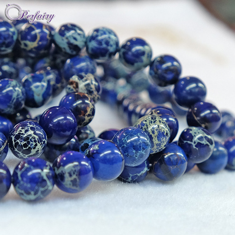 Blue Natural precious Stone Beads 8mm Round gemstone Imperial Jasper beads real stones jewellery