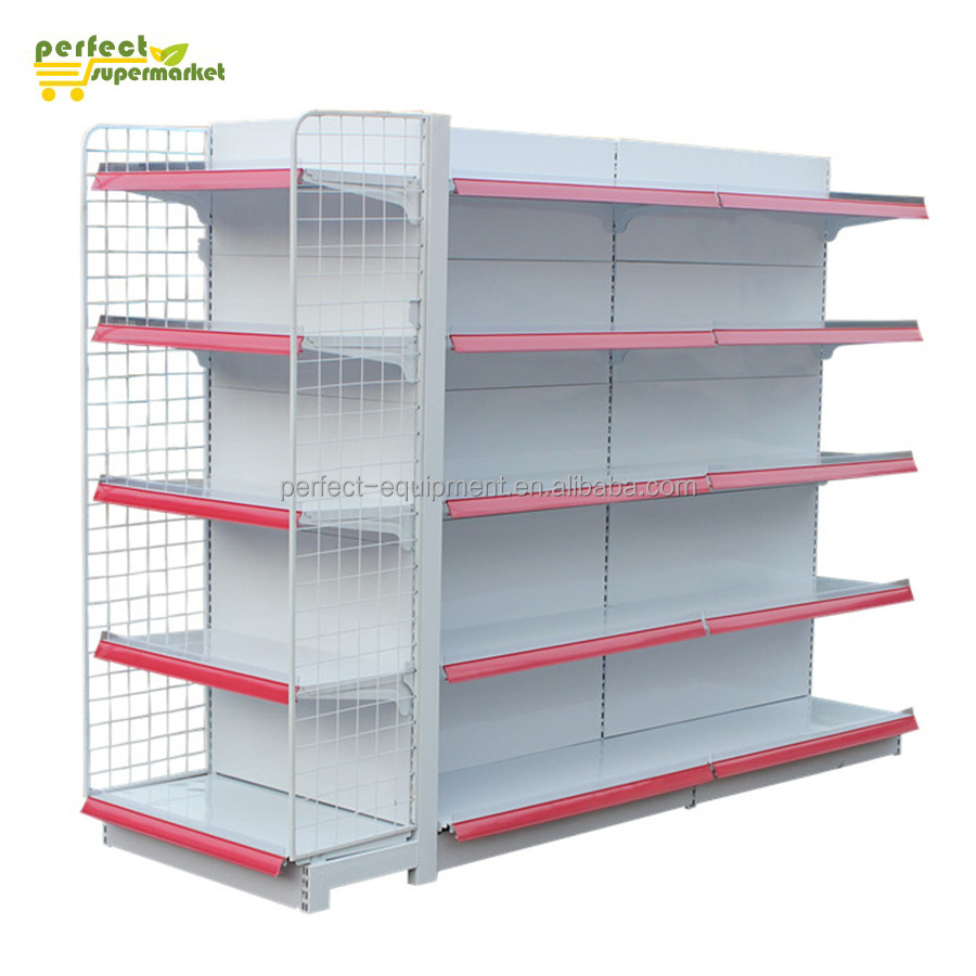 2022 Fashion Style Customized White Color Metal Plate Double Deep Display Rack Supermarket Gondola Shelf