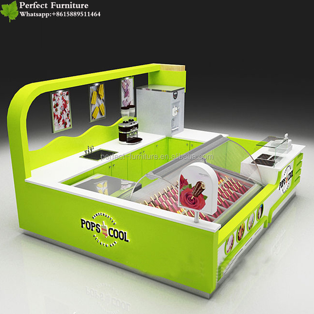 New food kiosk concepts bubble tea counter snack juice led booth bar counter for sale