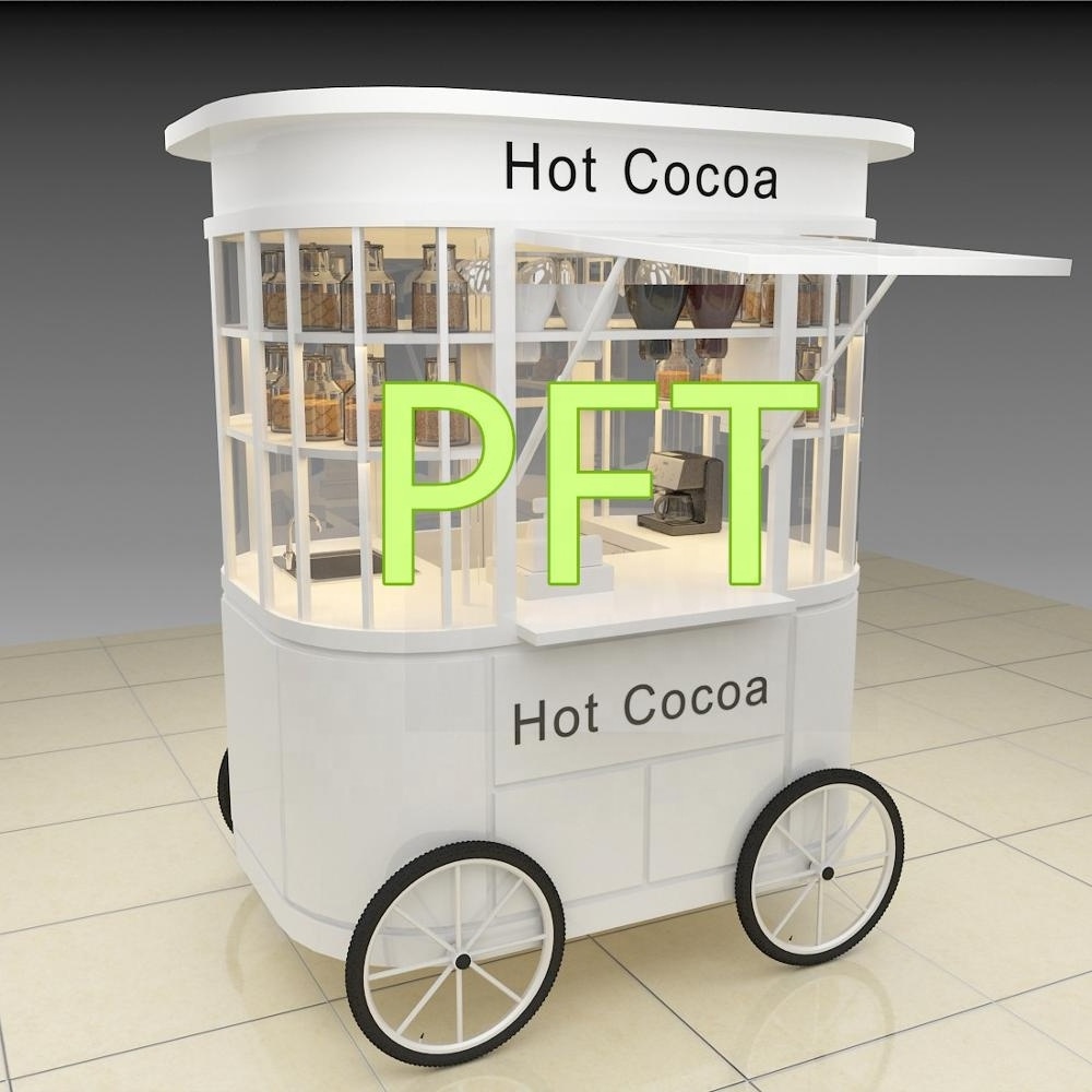 Outdoor White Kiosk Design Coffee Ice Cream Cart In Mall For Selling