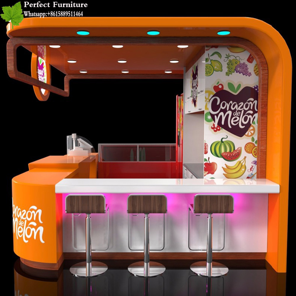 Perfect Customize Shopping Mall Kiosk Drink Station Juice Bar Bubble Tea Counter