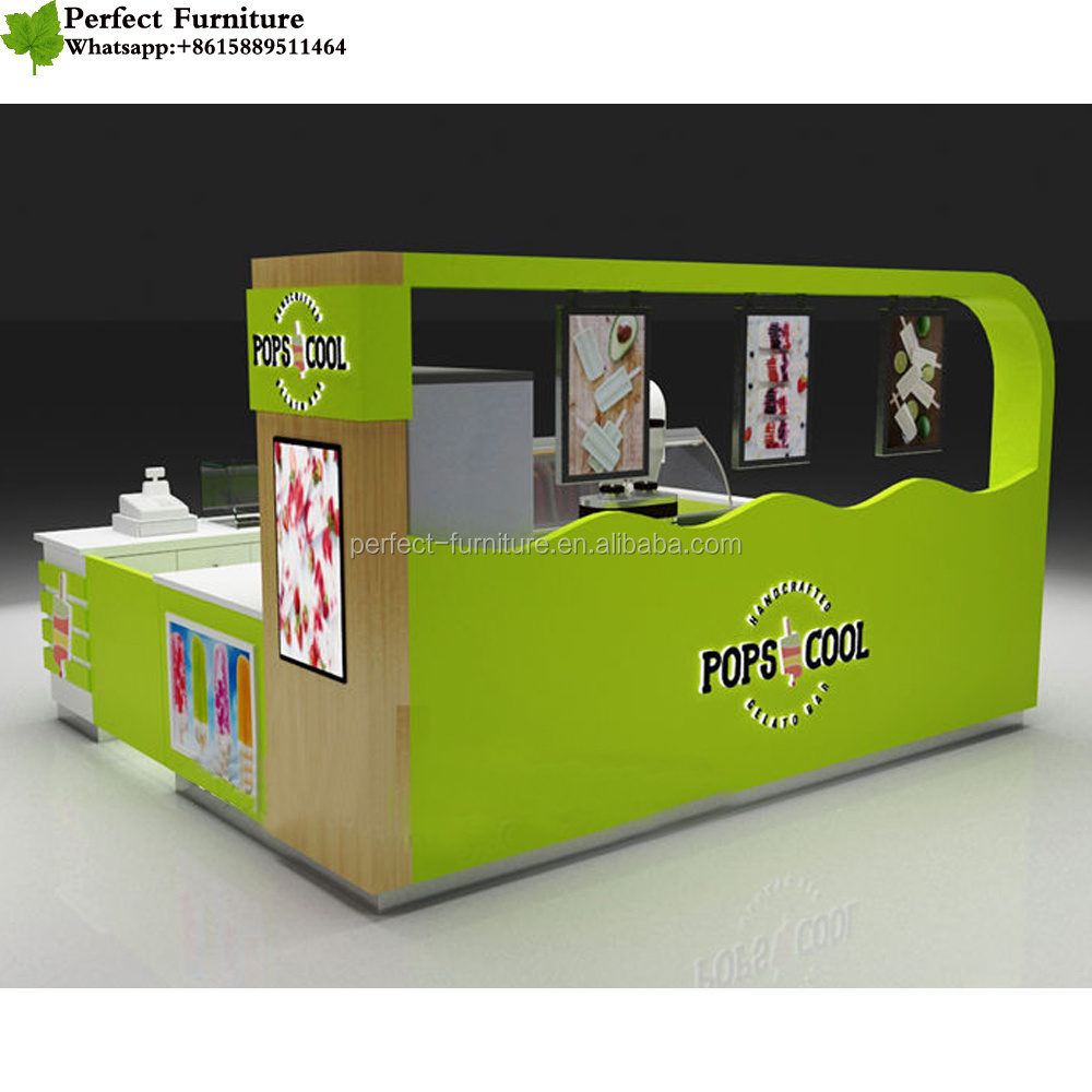 New food kiosk concepts bubble tea counter snack juice led booth bar counter for sale