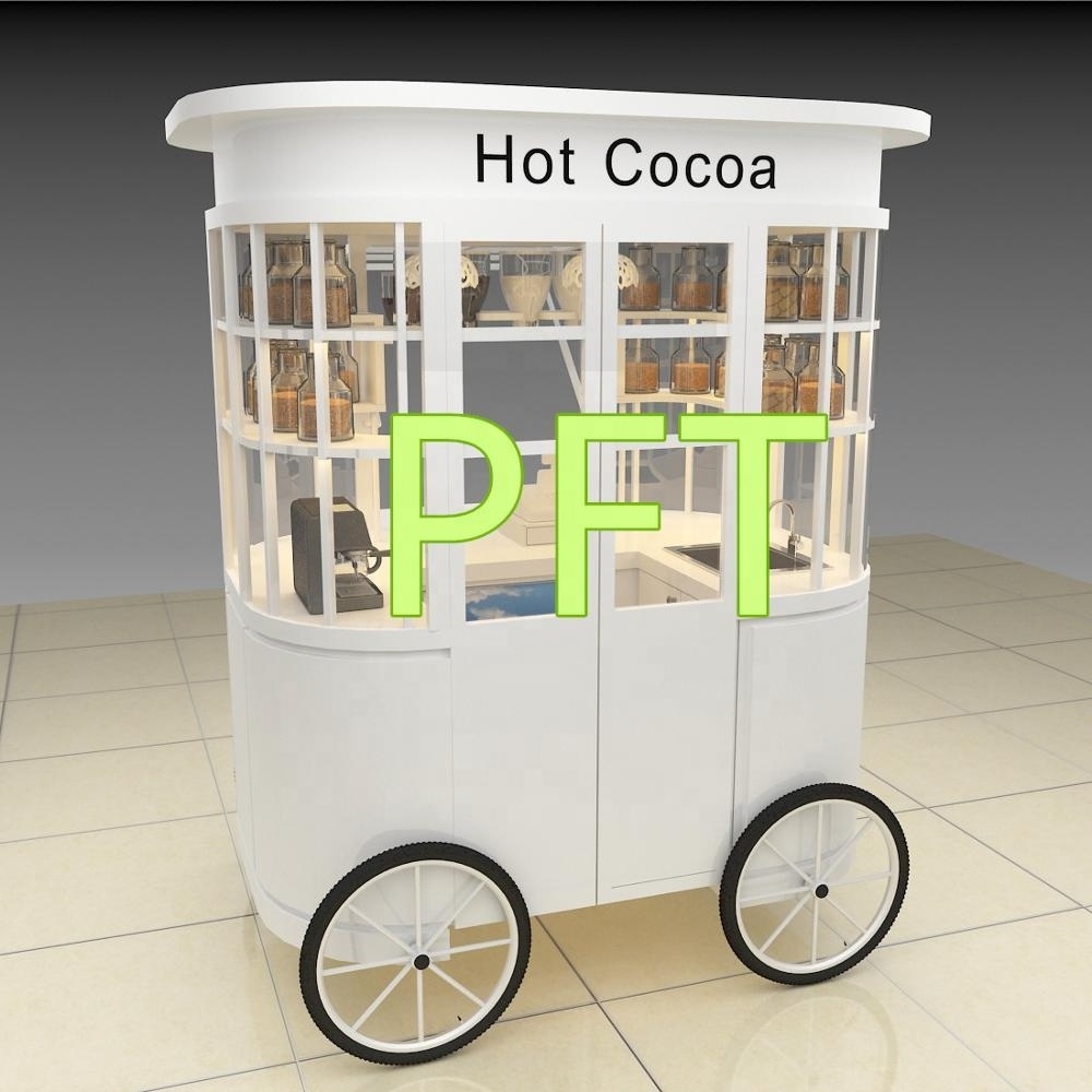 Outdoor White Kiosk Design Coffee Ice Cream Cart In Mall For Selling