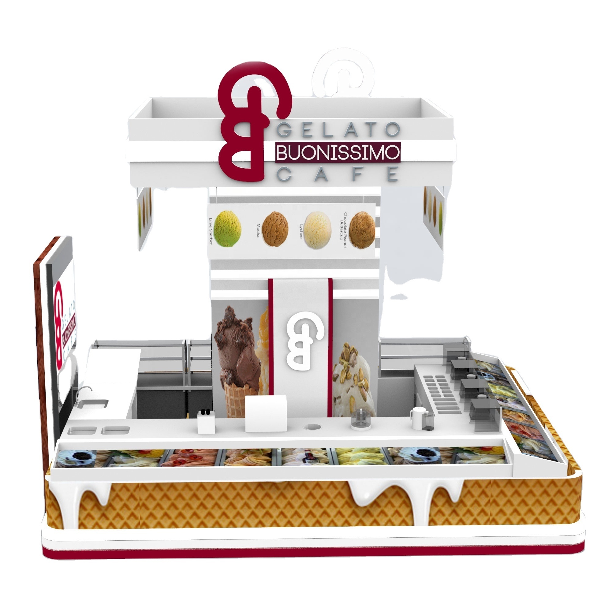 White High-end Style Ice Cream Kiosk for Retail Sale