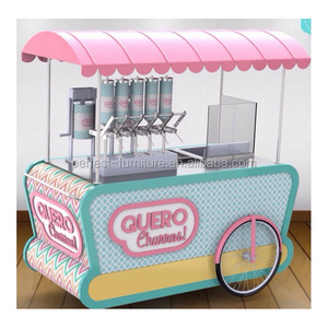 Customized Bubble Tea Kiosk Sweet Candy Bar Churros Cart Cotton Candy Cart