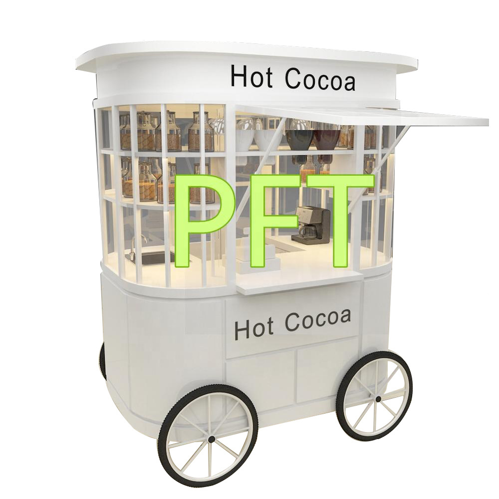 Outdoor White Kiosk Design Coffee Ice Cream Cart In Mall For Selling