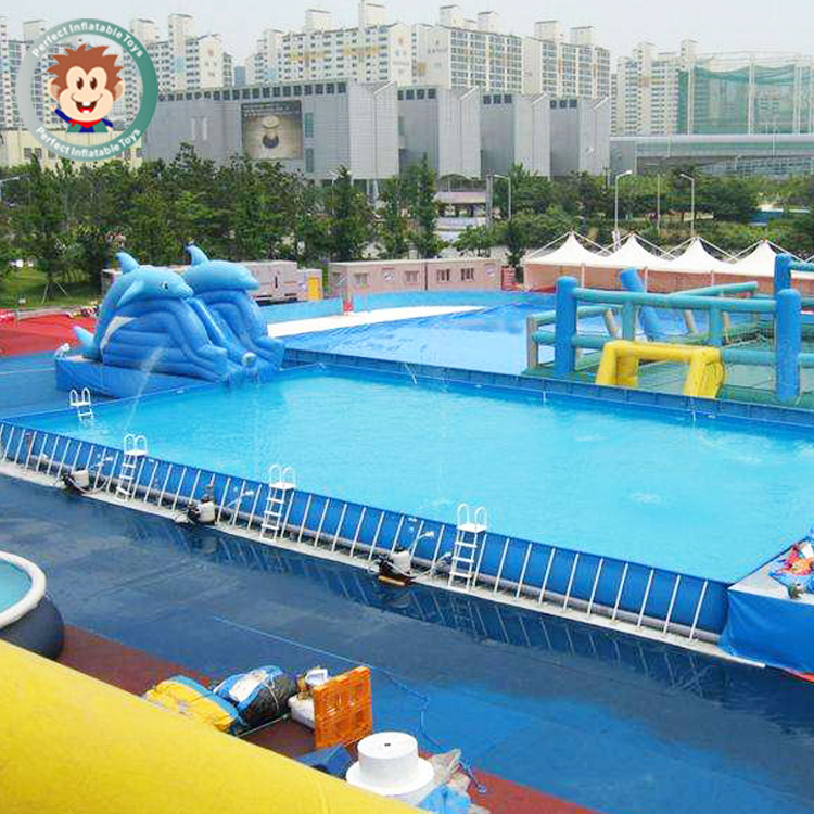 large outdoor plastic inflatable above ground steel frame swimming pool for adults and kids water park metal swim pool for sale