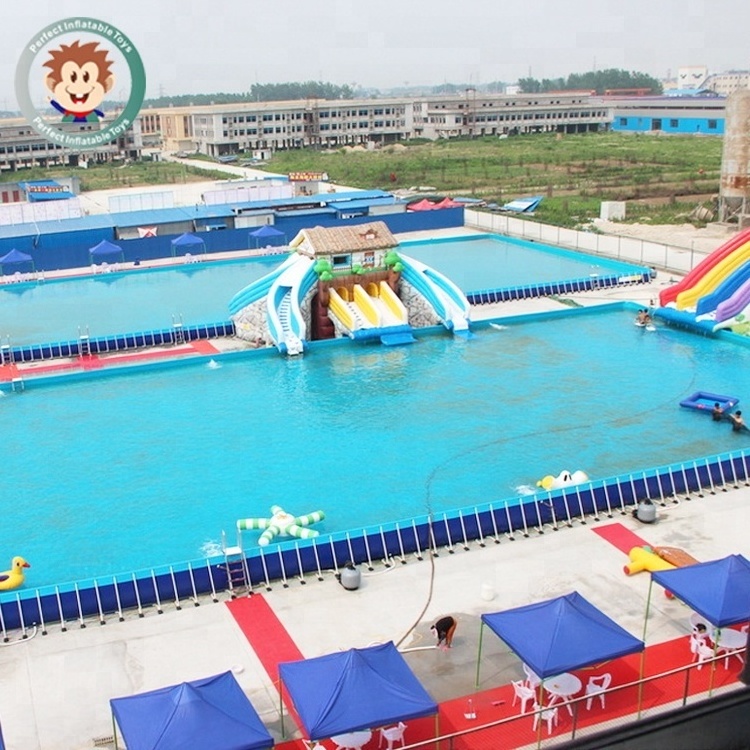 large outdoor plastic inflatable above ground steel frame swimming pool for adults and kids water park metal swim pool for sale