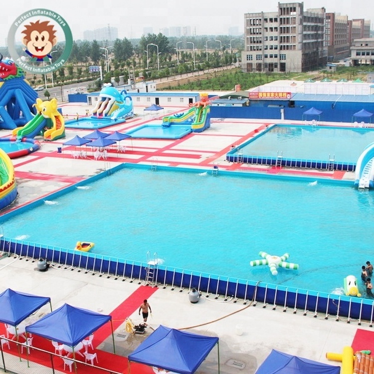 large outdoor plastic inflatable above ground steel frame swimming pool for adults and kids water park metal swim pool for sale