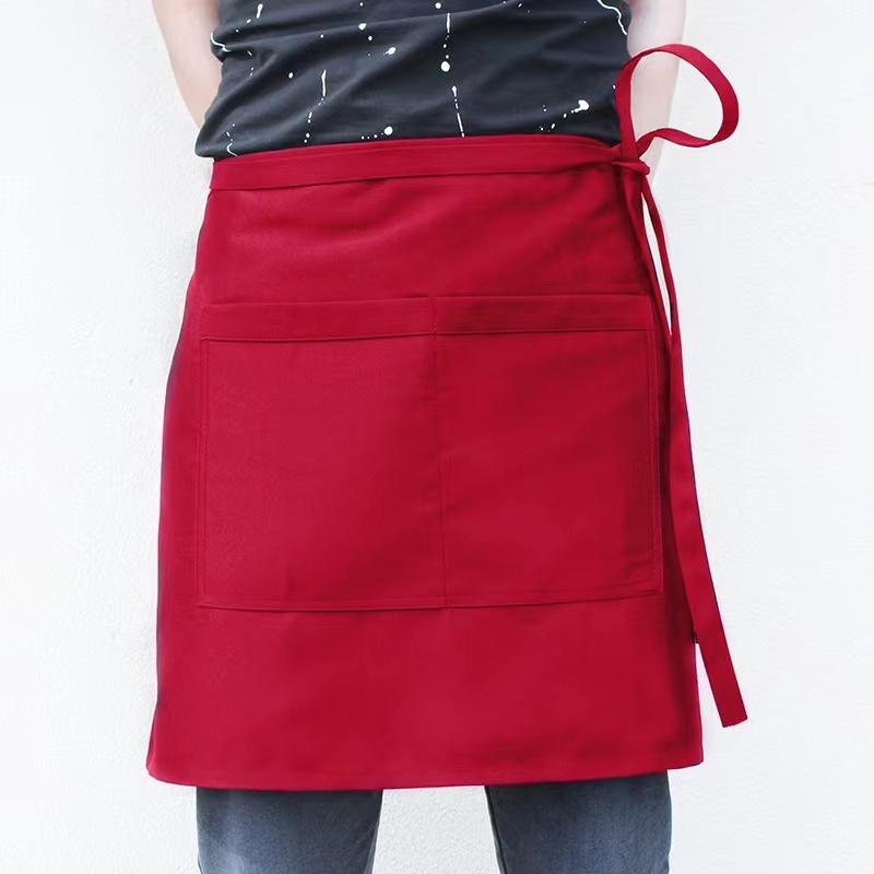 Red Black Coffee  With Logo Customized Half Short Restaurant Coffee Short Apron For Restaurant Server