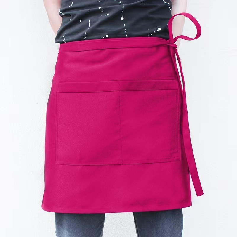 Red Black Coffee  With Logo Customized Half Short Restaurant Coffee Short Apron For Restaurant Server