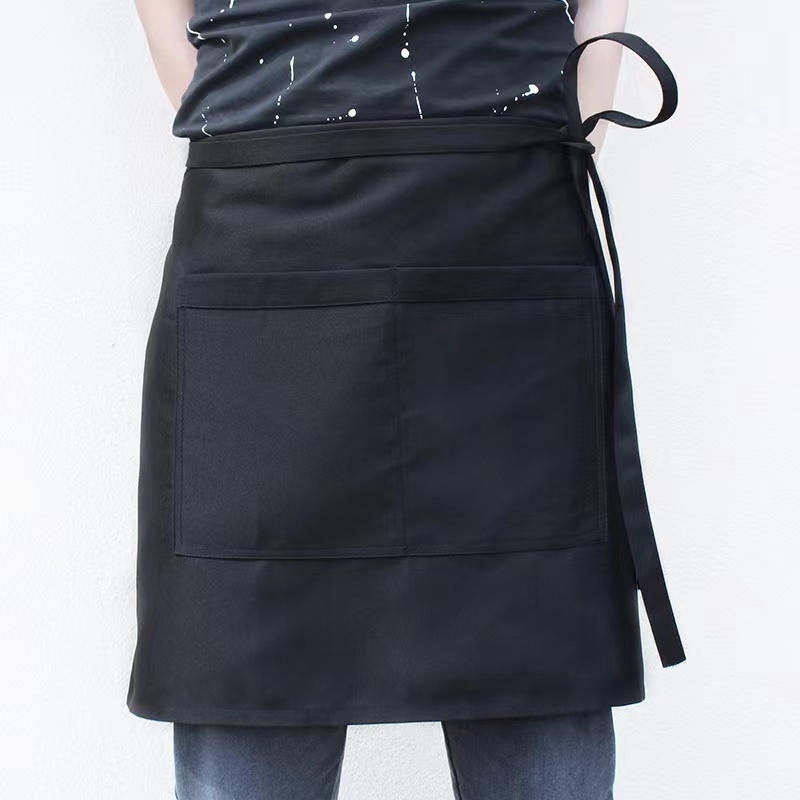 Red Black Coffee  With Logo Customized Half Short Restaurant Coffee Short Apron For Restaurant Server