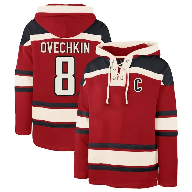 Custom Cheap Unique Hoodie Hockey jersey Tackle Twill Team Ice Hockey Jersey with Hood Lace Up Hockey Jersey