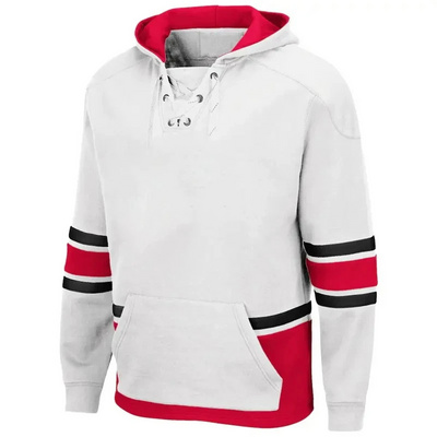 Custom Cheap Unique Hoodie Hockey jersey Tackle Twill Team Ice Hockey Jersey with Hood Lace Up Hockey Jersey