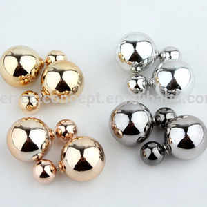 Double-sided ball earrings gold / silver / hematite metallic post earring earings jewelry women