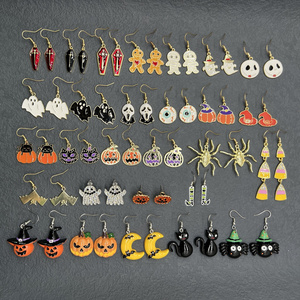 Western Hot Sale Halloween Earring Sets Pumpkin Alloy Bat/Spider  Ghost Ear Hook Earrings Halloween New Scary Funny Earrings