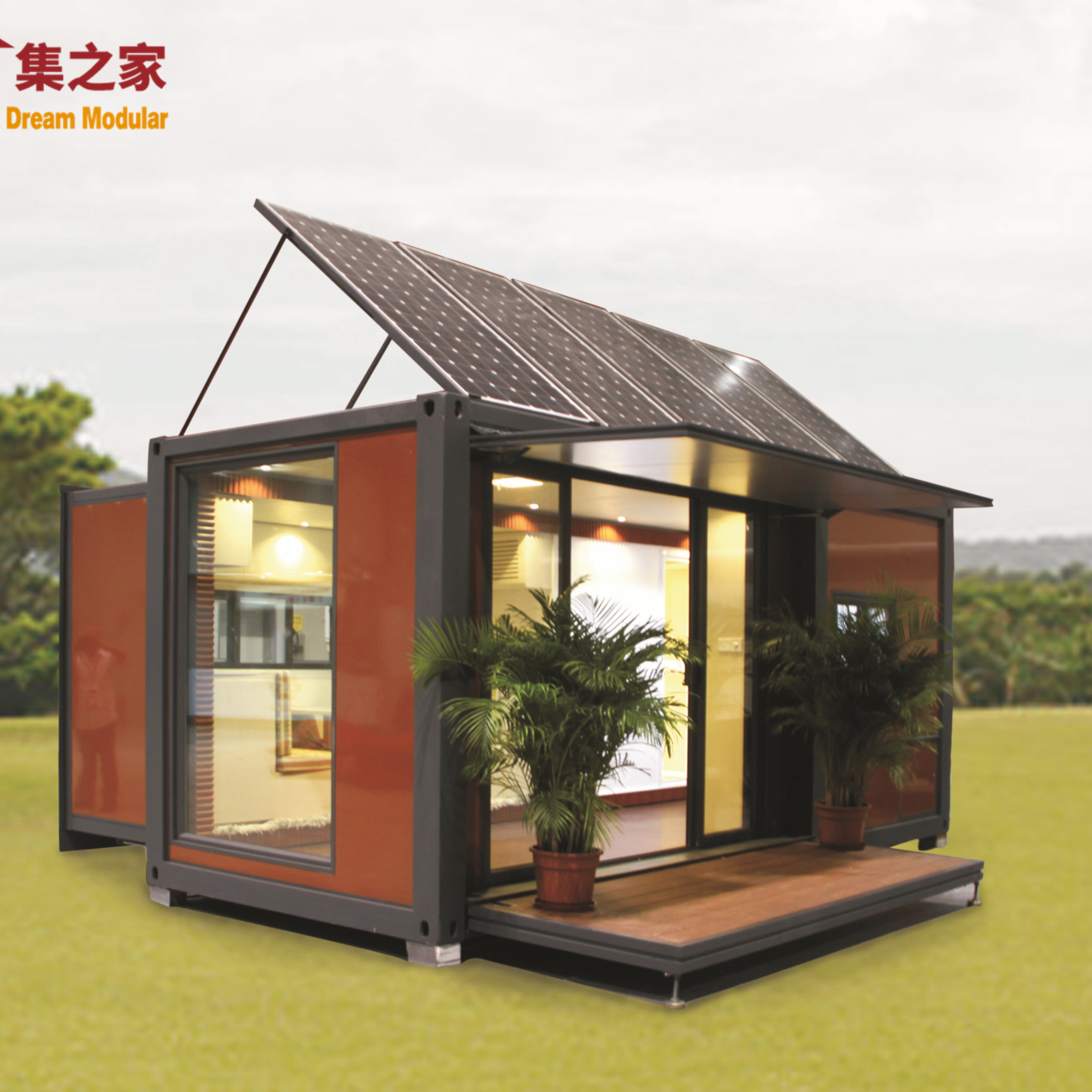 Solar power panel off grid mobile expandable folding slide out push-out container house home