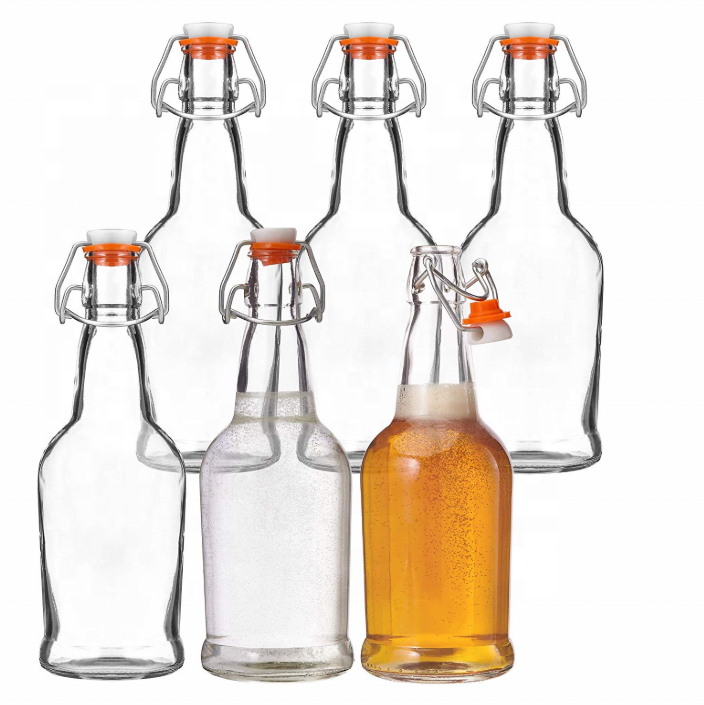 Glass Beer Bottles, Kombucha Bottle Glass with Swing Top Cap 16 oz For Home Brewing