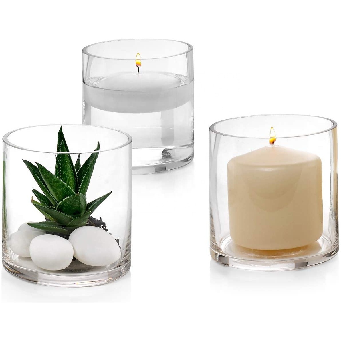 Luxury Wholesale Transparent Amber Glass Candle Holder Jar with Lids Candle Making