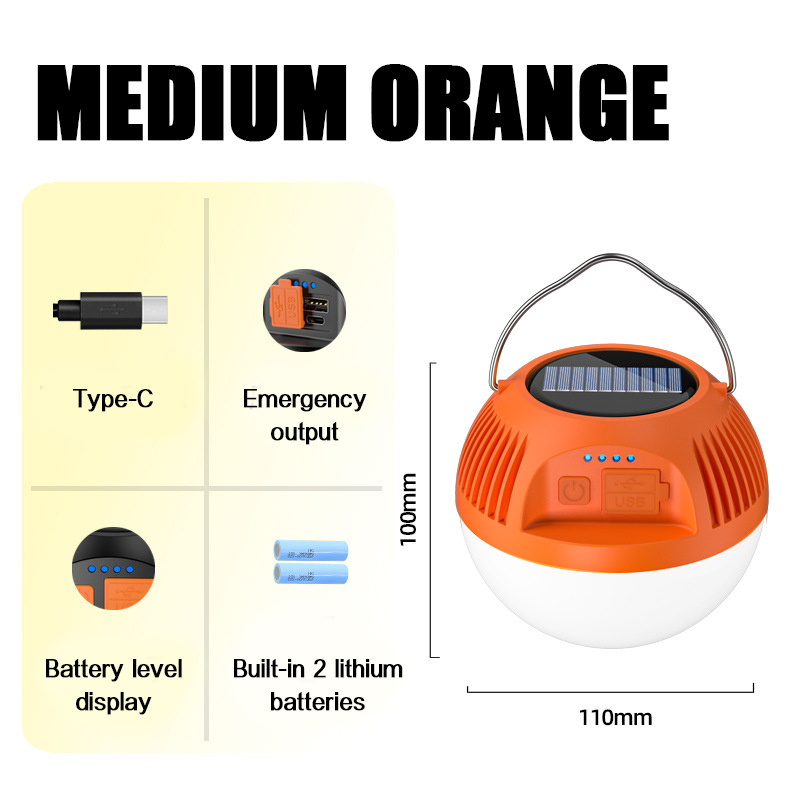 JSJM Solar LED Outdoor USB Charging Light Camping Different Gears Portable Tent LED Round Camping Light