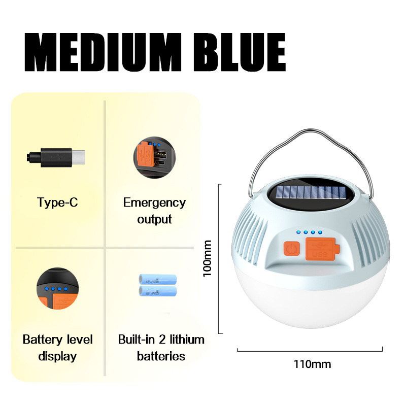 JSJM Solar LED Outdoor USB Charging Light Camping Different Gears Portable Tent LED Round Camping Light