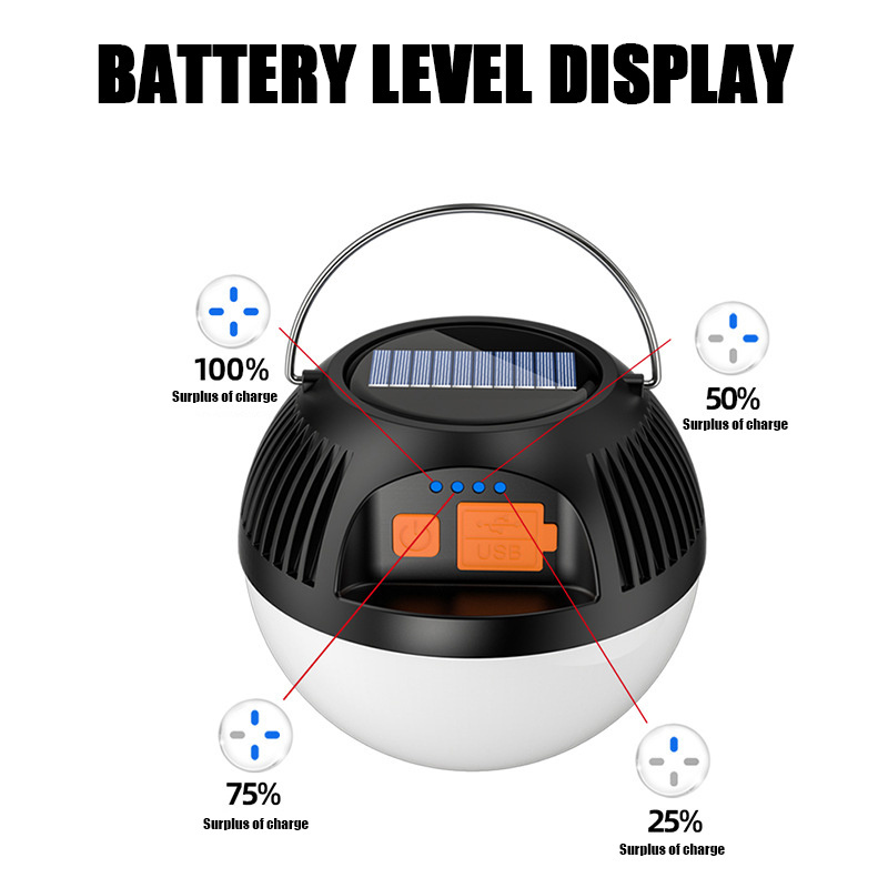 JSJM Solar LED Outdoor USB Charging Light Camping Different Gears Portable Tent LED Round Camping Light