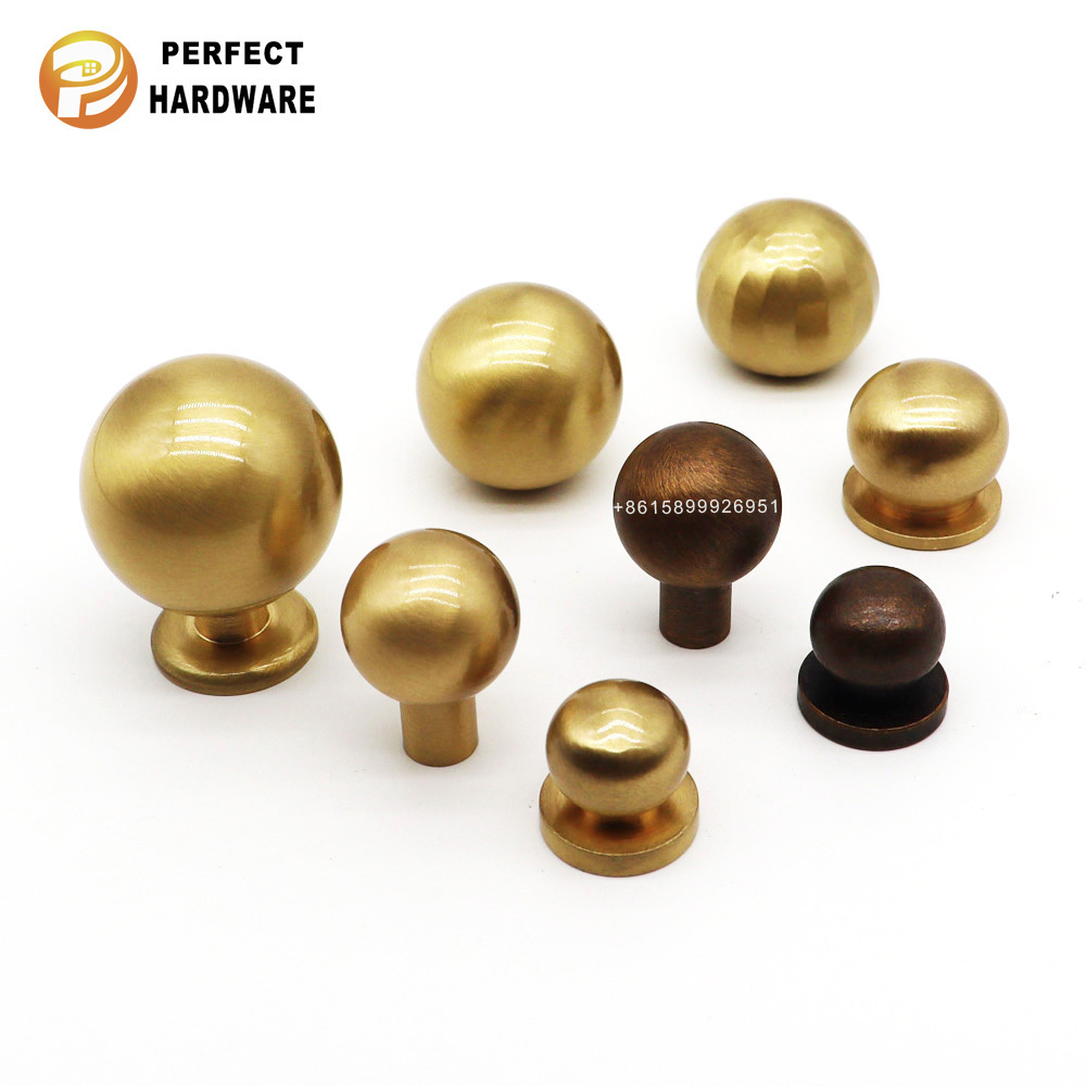 High Quality furniture Single Hole round knobs Kitchen Modern Gold Drawer  Copper Handles Door Cabinet  Brass Knobs