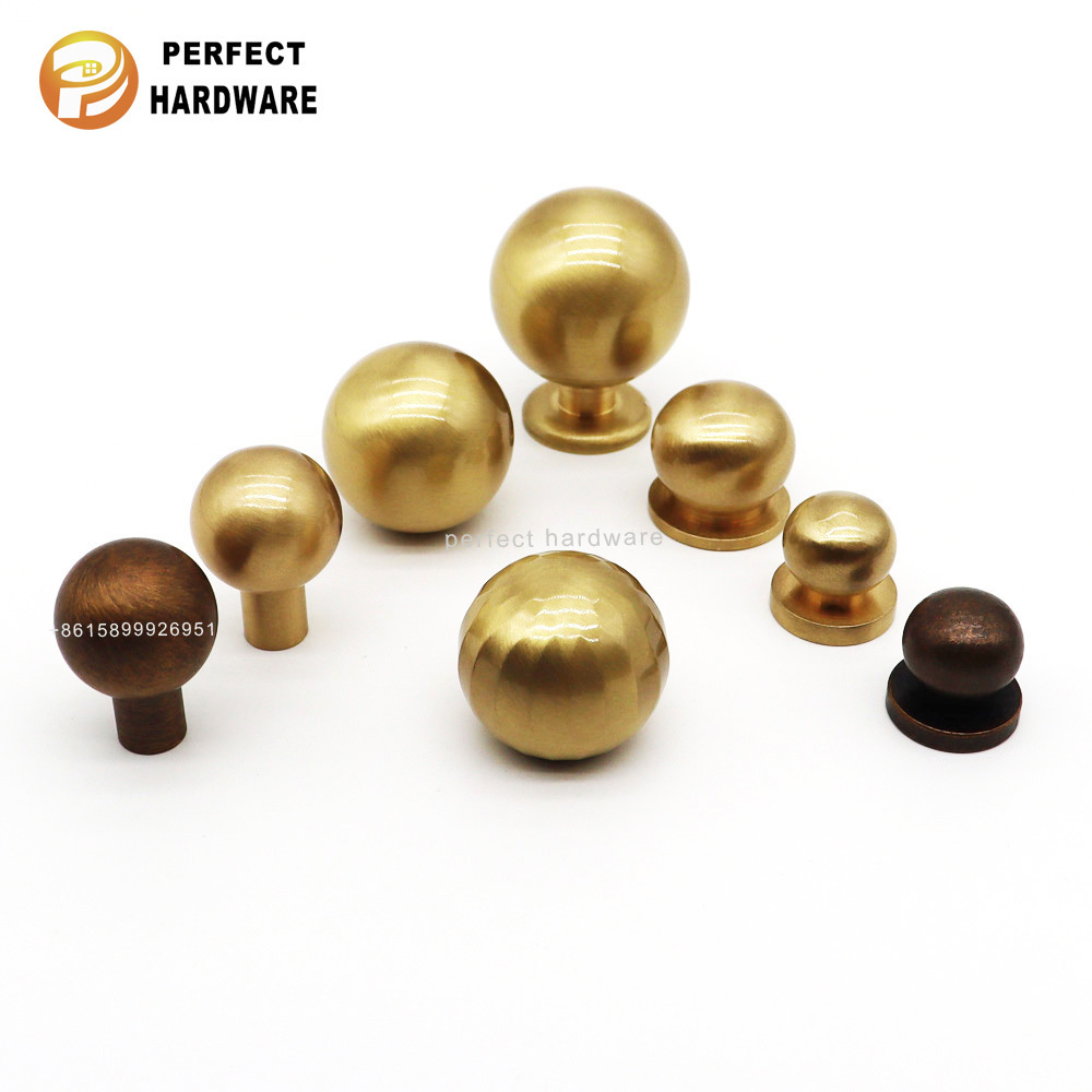 High Quality furniture Single Hole round knobs Kitchen Modern Gold Drawer  Copper Handles Door Cabinet  Brass Knobs