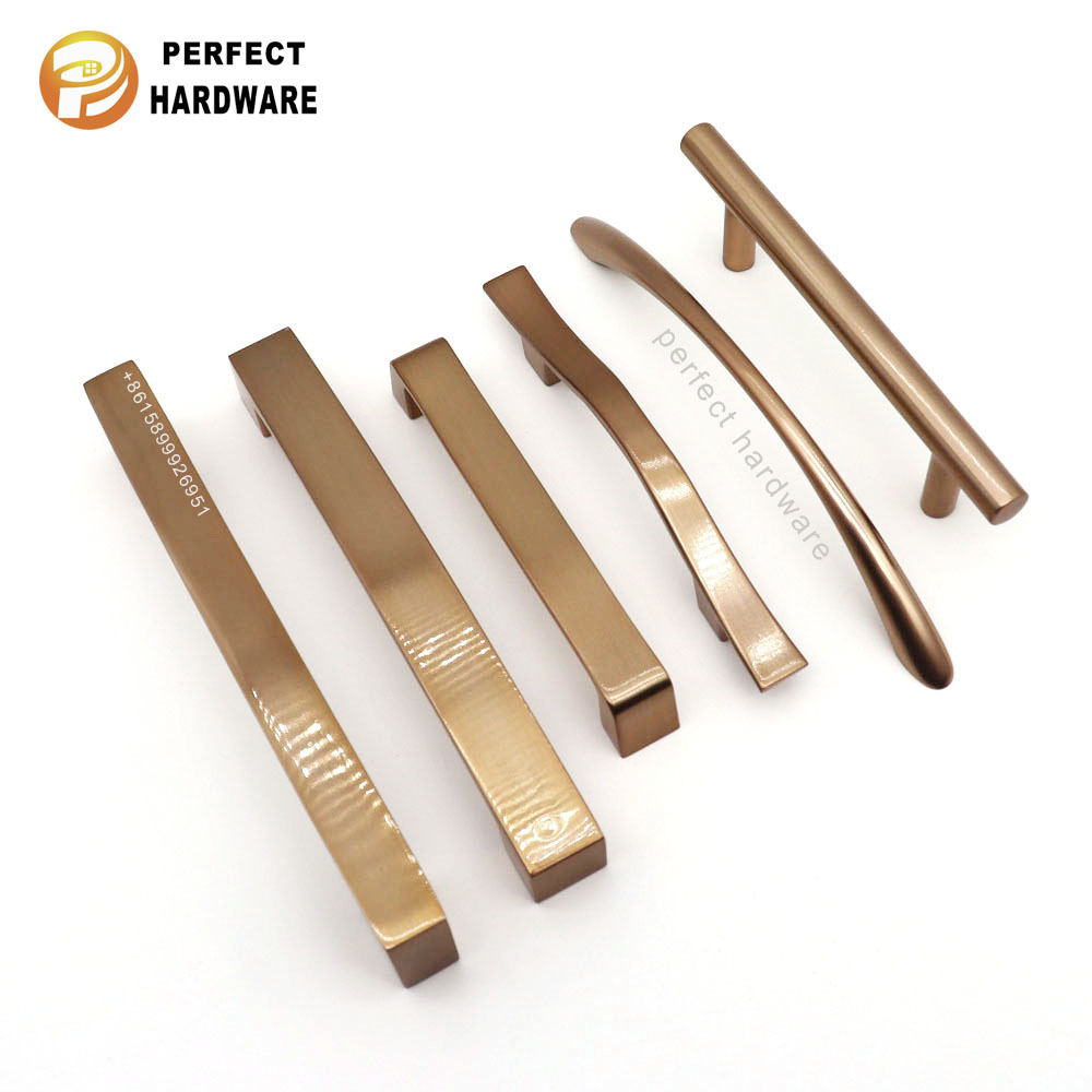 New color gold-brush  Zinc alloy  Kitchen Furniture Cabinet Handle push Long Profile closet handles