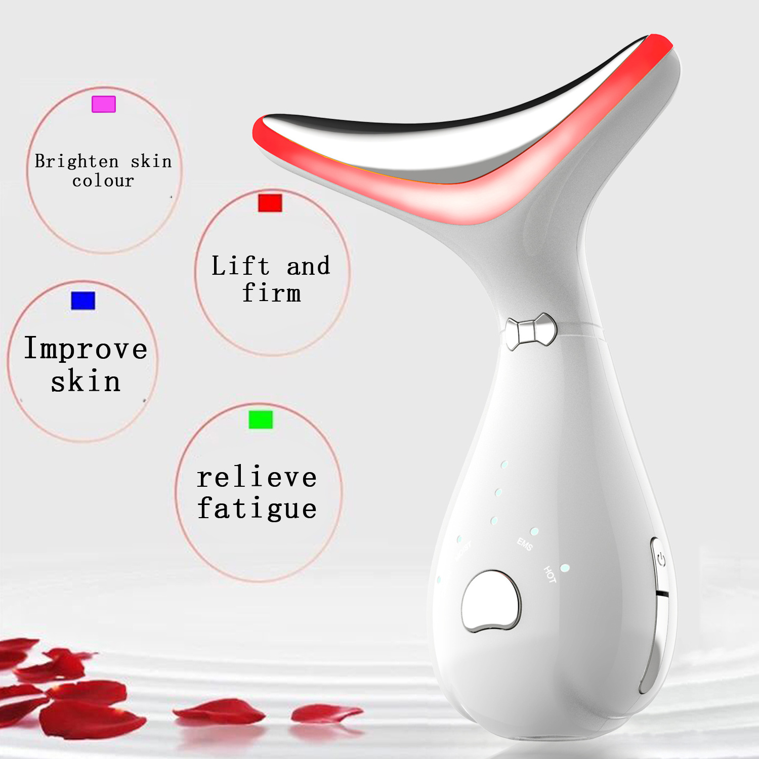 Popular handheld portable red light therapy face and neck ems neck lifting facial massage with hot compress