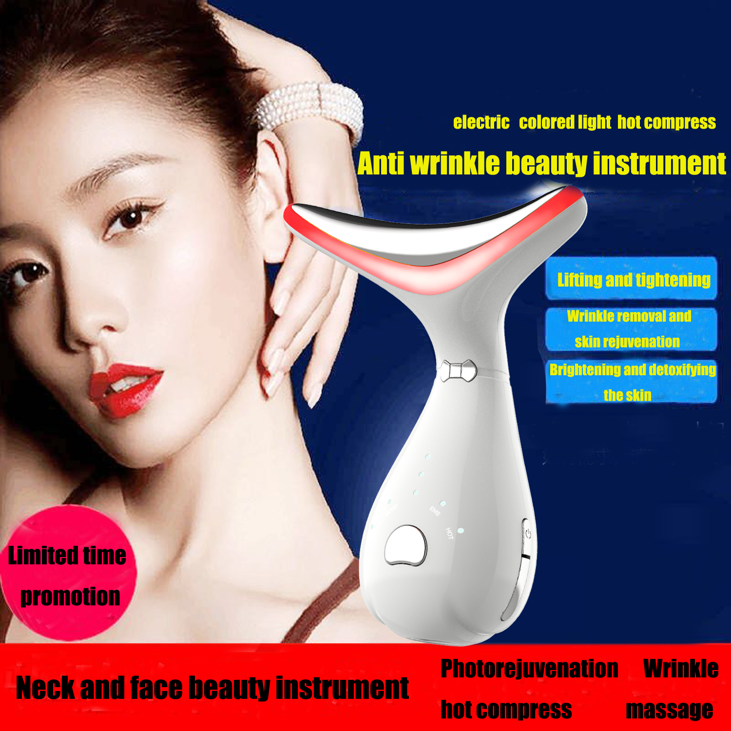 Popular handheld portable red light therapy face and neck ems neck lifting facial massage with hot compress