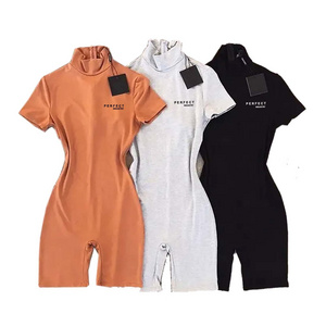 2024 Summer Half High Neck Bodycon One Piece Short Jumpsuit For Woman Cotton Knitted Bodysuits for Women with custom logo