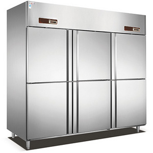 Commercial Stainless Steel Refrigeration Equipment Upright Freezer 6 Doors Kitchen Freezer With Feet