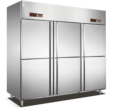 Commercial Stainless Steel Refrigeration Equipment Upright Freezer 6 Doors Kitchen Freezer With Feet