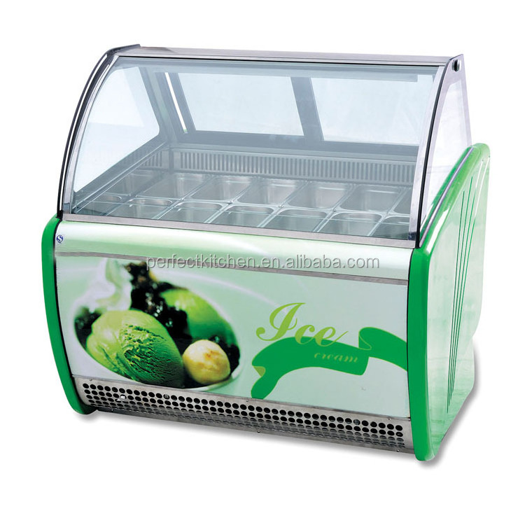 Commercial Counter Top Glass Ice Cream Display Showcase Freezer With 16 pans