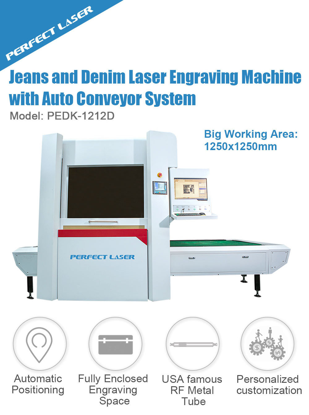 Perfect Laser - Denim Jeans Whisker Destroy Laser Washing Auto Feeding Conveyor Co2 Galvo Laser Marking Printing Machines