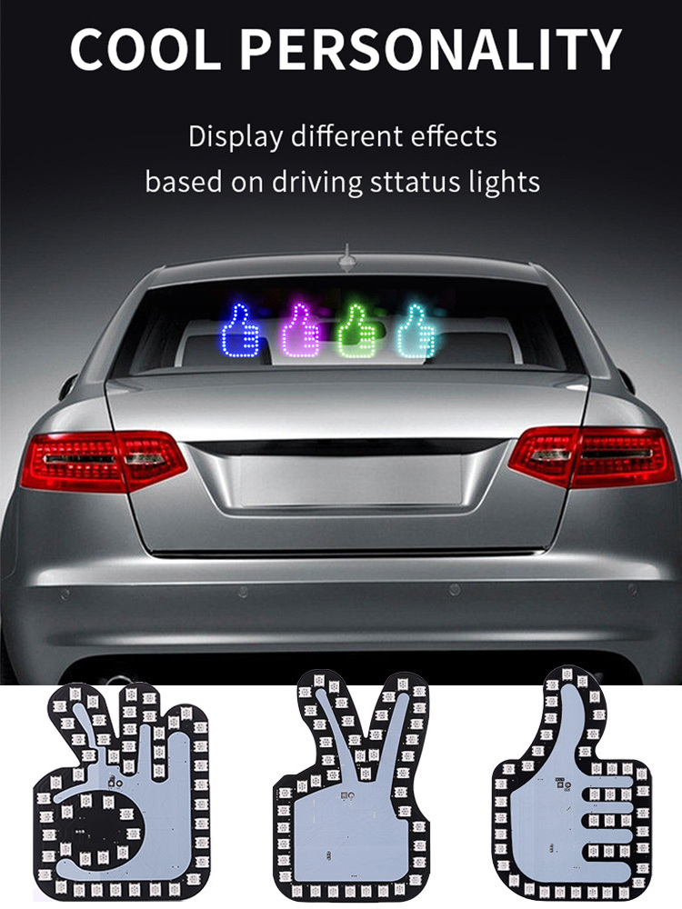 New Remote Control RGB Auto Car SUV Interior Rear Windshield LED Finger Warning Brake Gesture Light